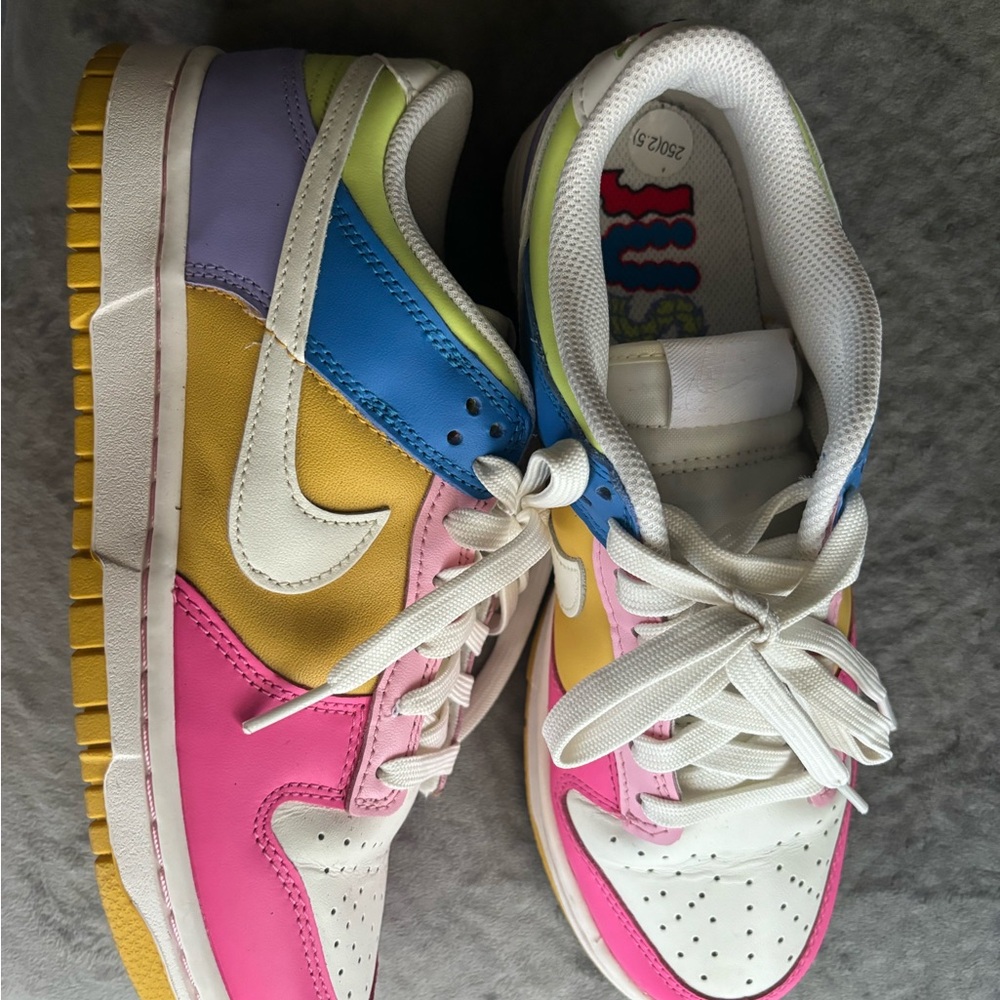 Dunks Multicolor Sneakers with Pink, Yellow, and Blue